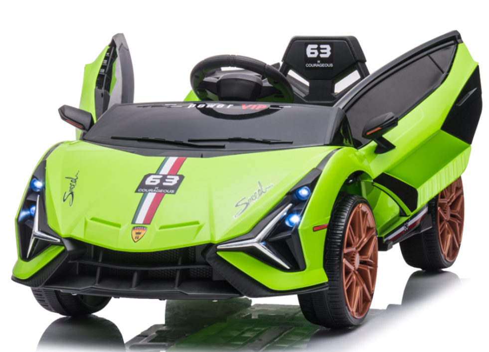 Kid s Lambo Ride On Sports Car Remote Control Music Stories Blu Feel The Fun