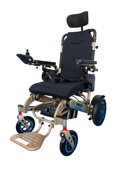 HK Aluminum Pro | Foldable electric wheelchair | 360°joystick |Dual motors & batteries | Reclining | Remote control