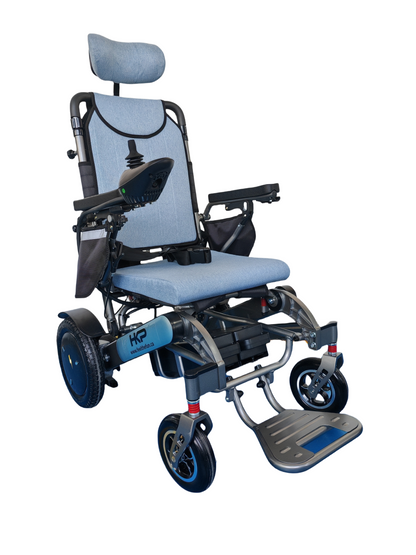 HK Aluminum Pro | Foldable electric wheelchair | 360°joystick |Dual motors & batteries | Reclining | Remote control