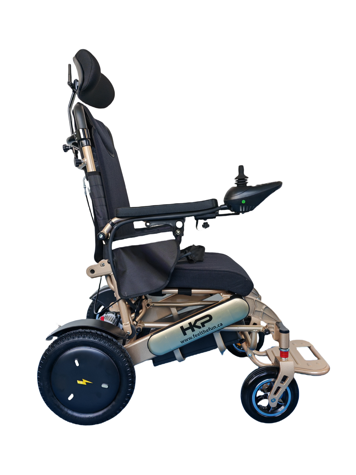 HK Aluminum Pro | Foldable electric wheelchair | 360°joystick |Dual motors & batteries | Reclining | Remote control