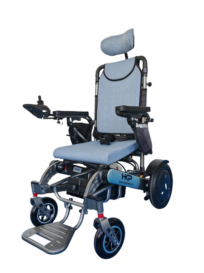 HK Aluminum Pro | Foldable electric wheelchair | 360°joystick |Dual motors & batteries | Reclining | Remote control